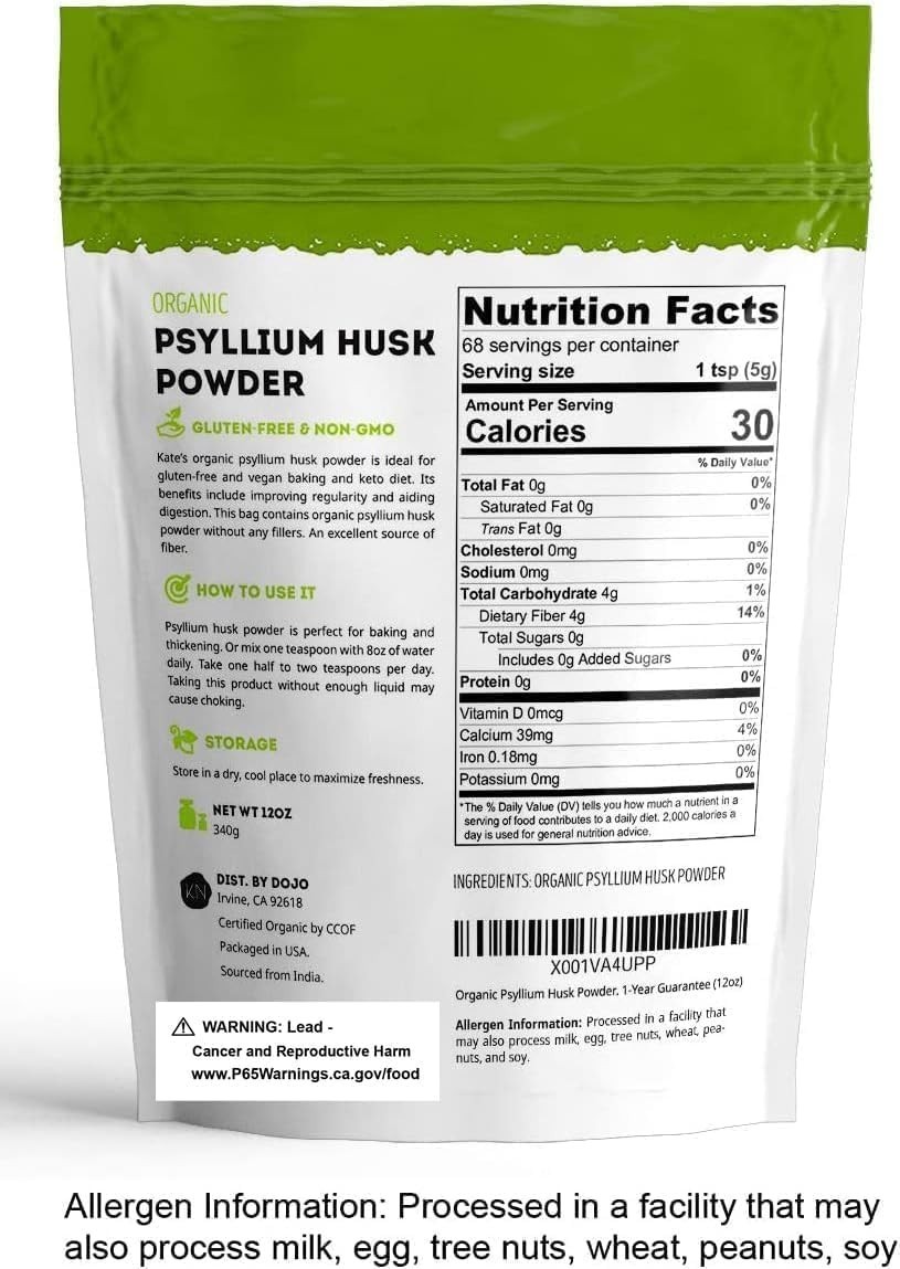 Organic Psyllium Husk Powder – Gluten-Free, Keto-Friendly Fiber for Baking & …