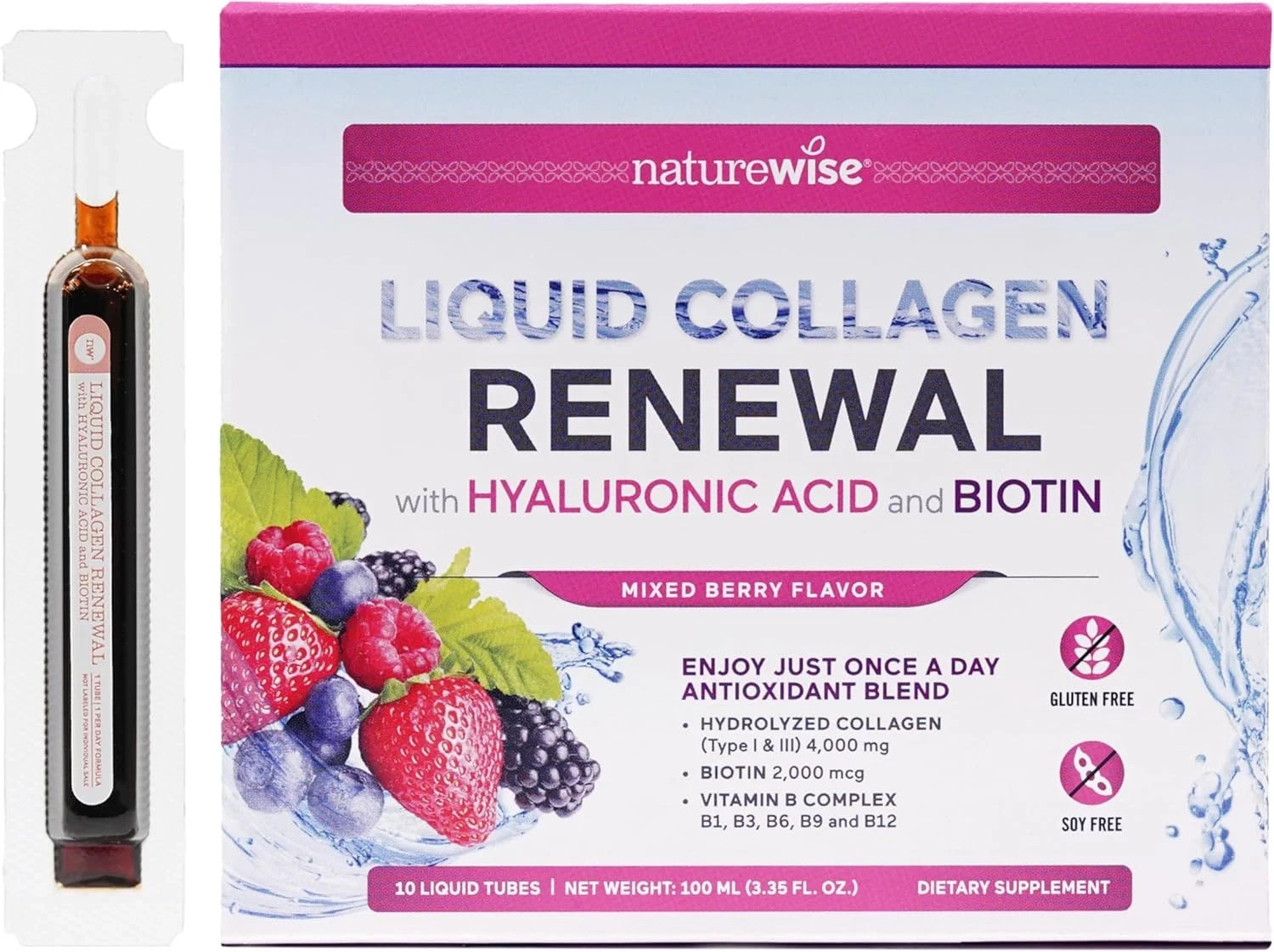 NatureWise Liquid Collagen Peptides 4000Mg with Biotin for Hair Skin Nail T- 1&3