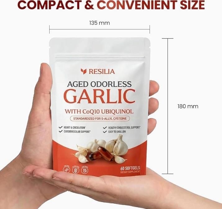 Resilia Garlic Extract 600mg Softgels (60 Count) – Odorless Aged Garlic Extra…