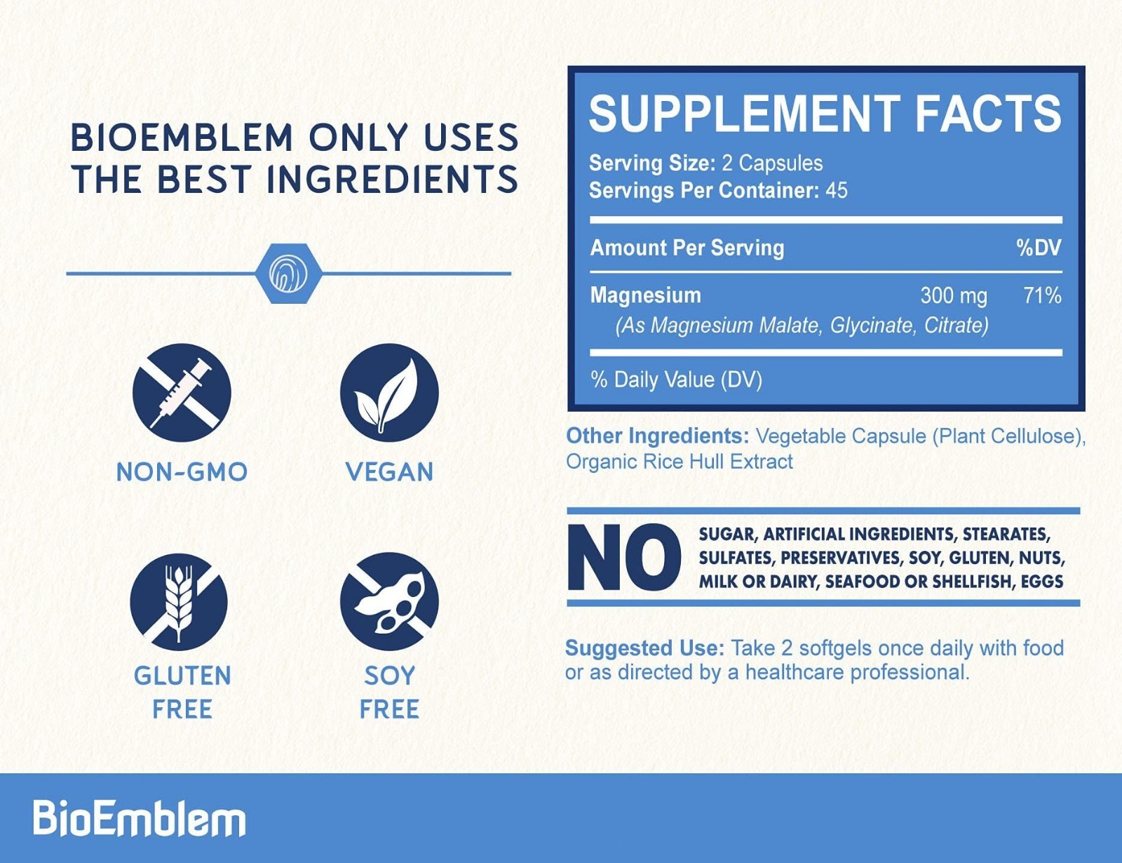 BioEmblem Complex Mag Triple | 300mg Magnesium Glycinate, Malate & Citrate