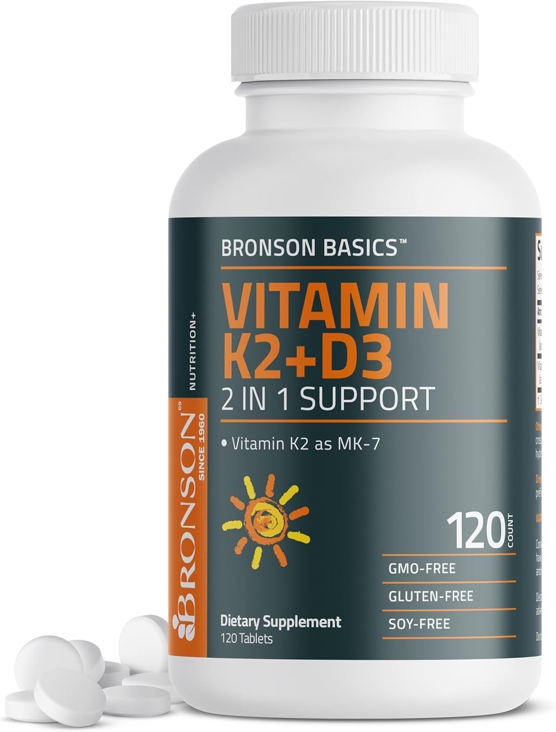 New Sealed Bronson Vitamin K2 D3 (MK7) Supplement Non-GMO 120 Tablets Exp. 03/26
