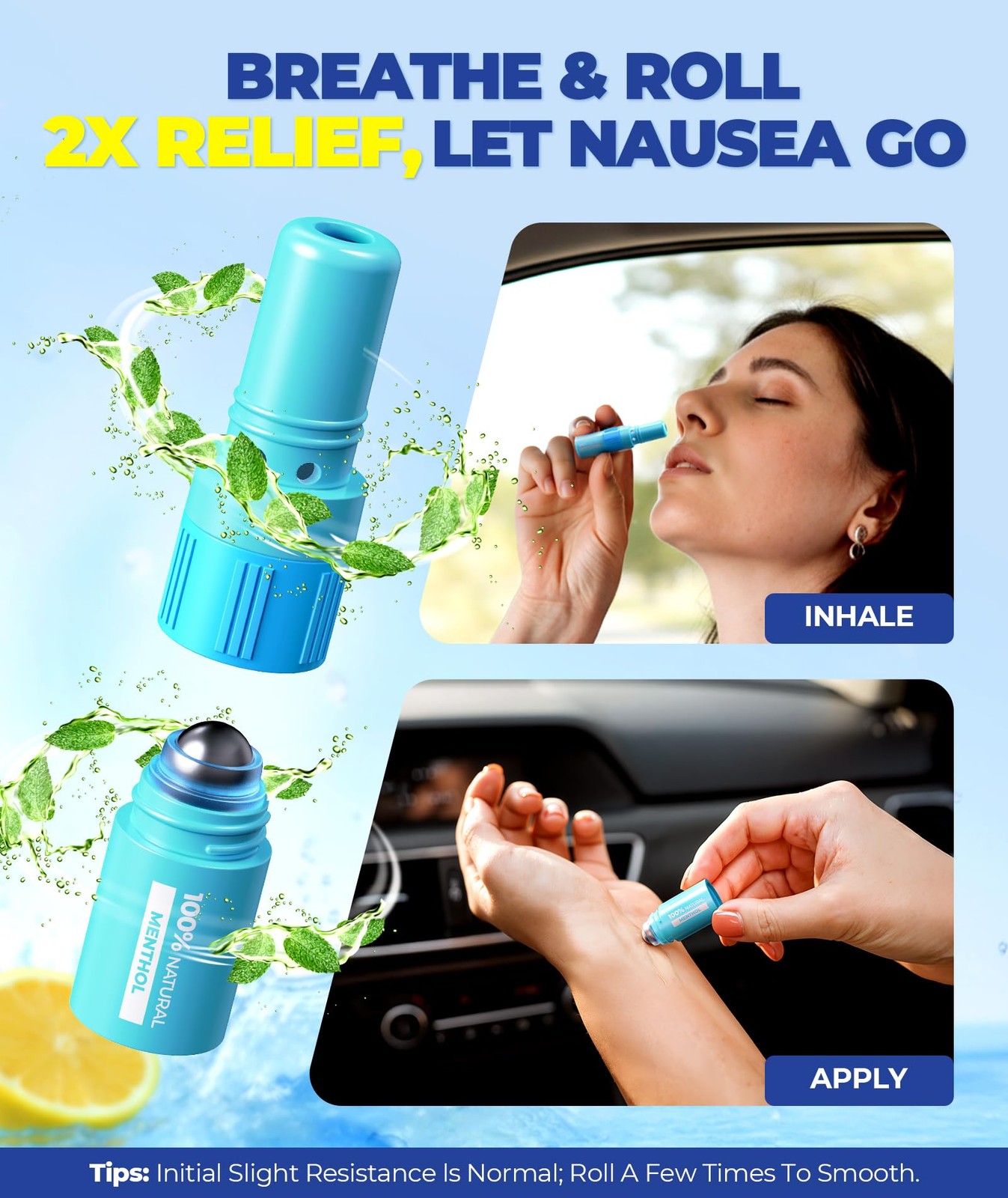 1s Fast Nausea Relief Nasal Stick With 2-in-1 Motion Sickness Ease 100% Natur…