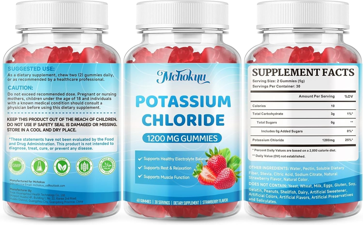 Potassium Chloride Gummies 1200mg for Adults & Kids | Sugar-Free Potassium Suppl