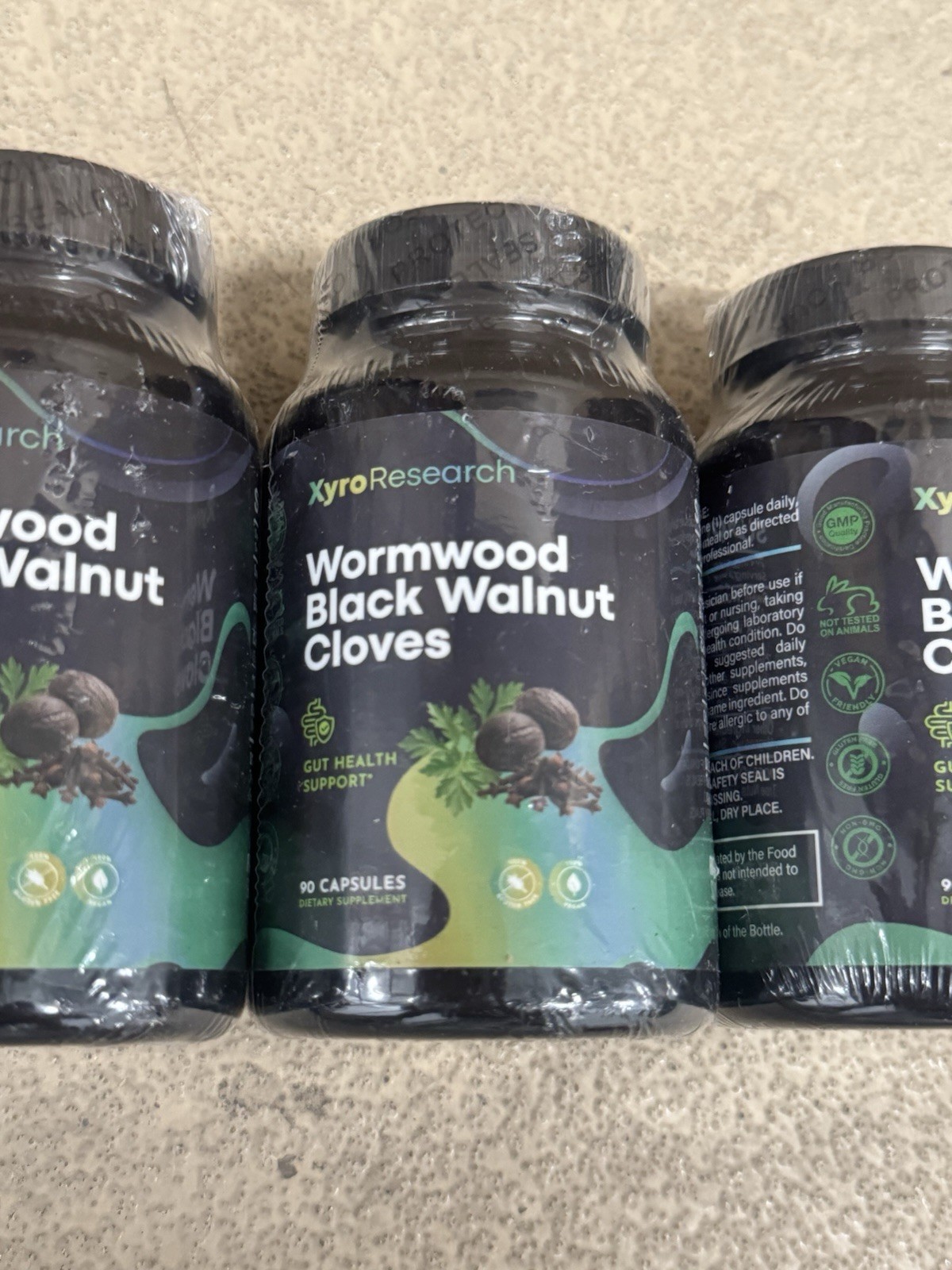 3x Xyro Research Wormwood Black Walnut Cloves Gut Support Capsules Each Exp 7/27