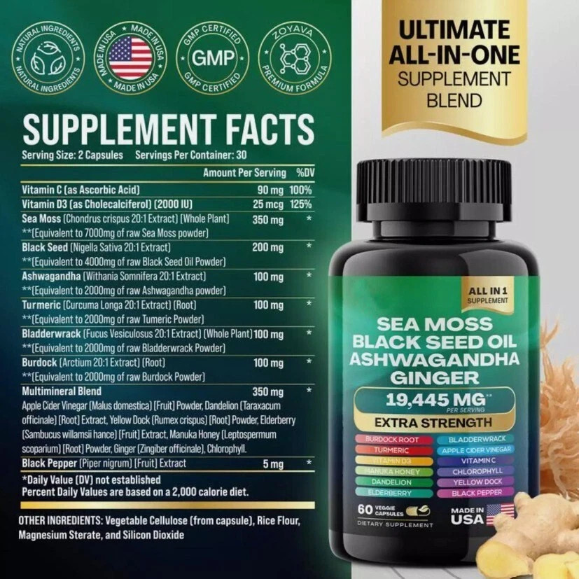 Sea Moss & Shilajit (Black Seed Oil, Turmeric, Ashwagandha, Ginger, Vitamin D