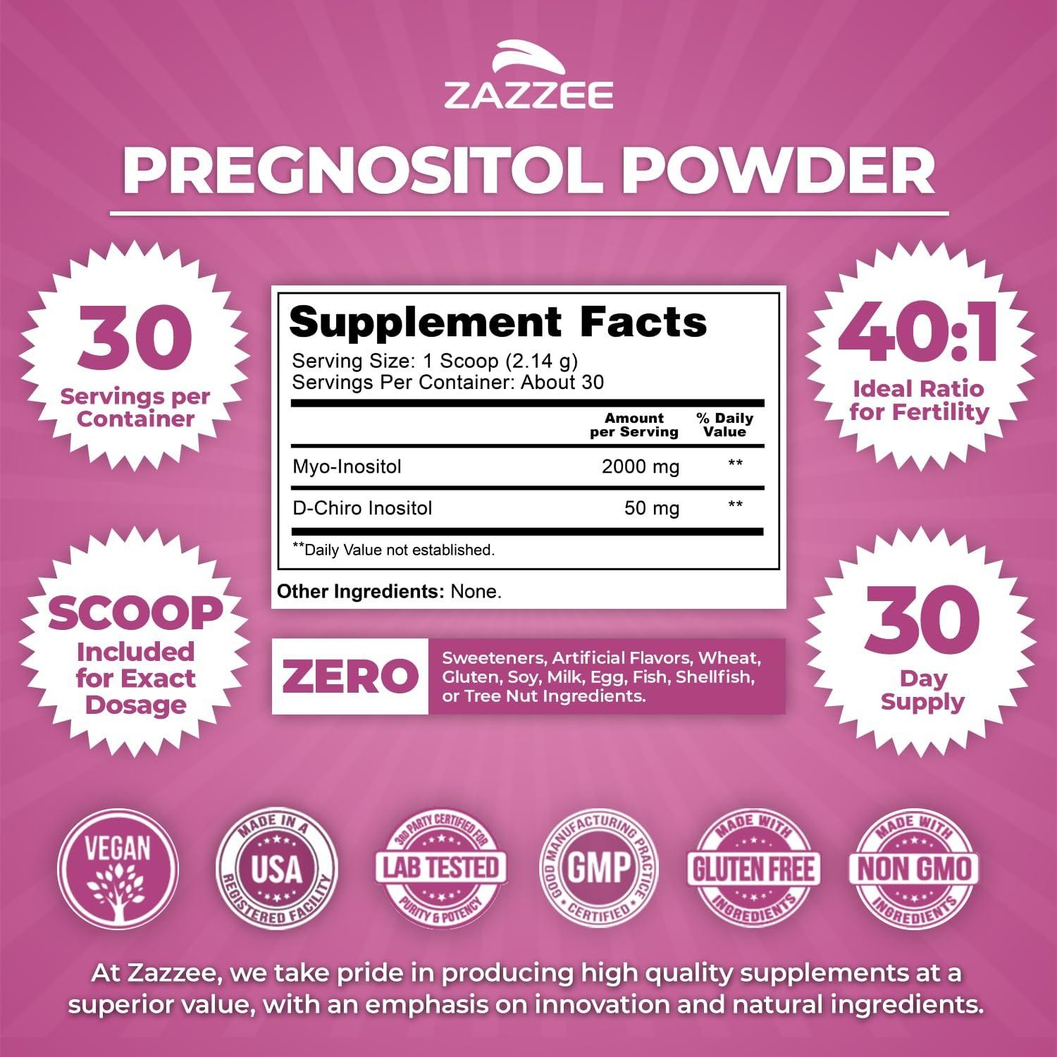 PREGNOSITOL Powder, 30 Day Supply, Myo-Inositol and D-Chiro-Inositol 40:1 Ratio