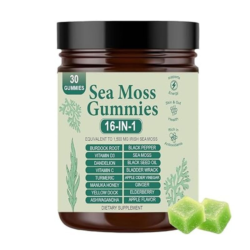 16 Organic 1 | Sea Moss Gummy Extract Irishmoss in 6000Mg | Green Apple Flavor