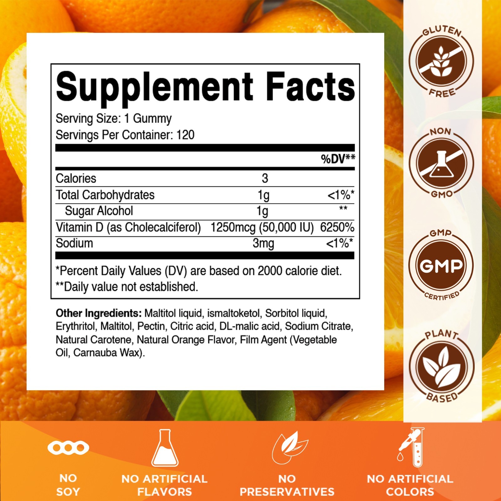 Vitamatic Sugar Free Vitamin D3 (50,000 IU) – 120 Pectin Based Gummies.