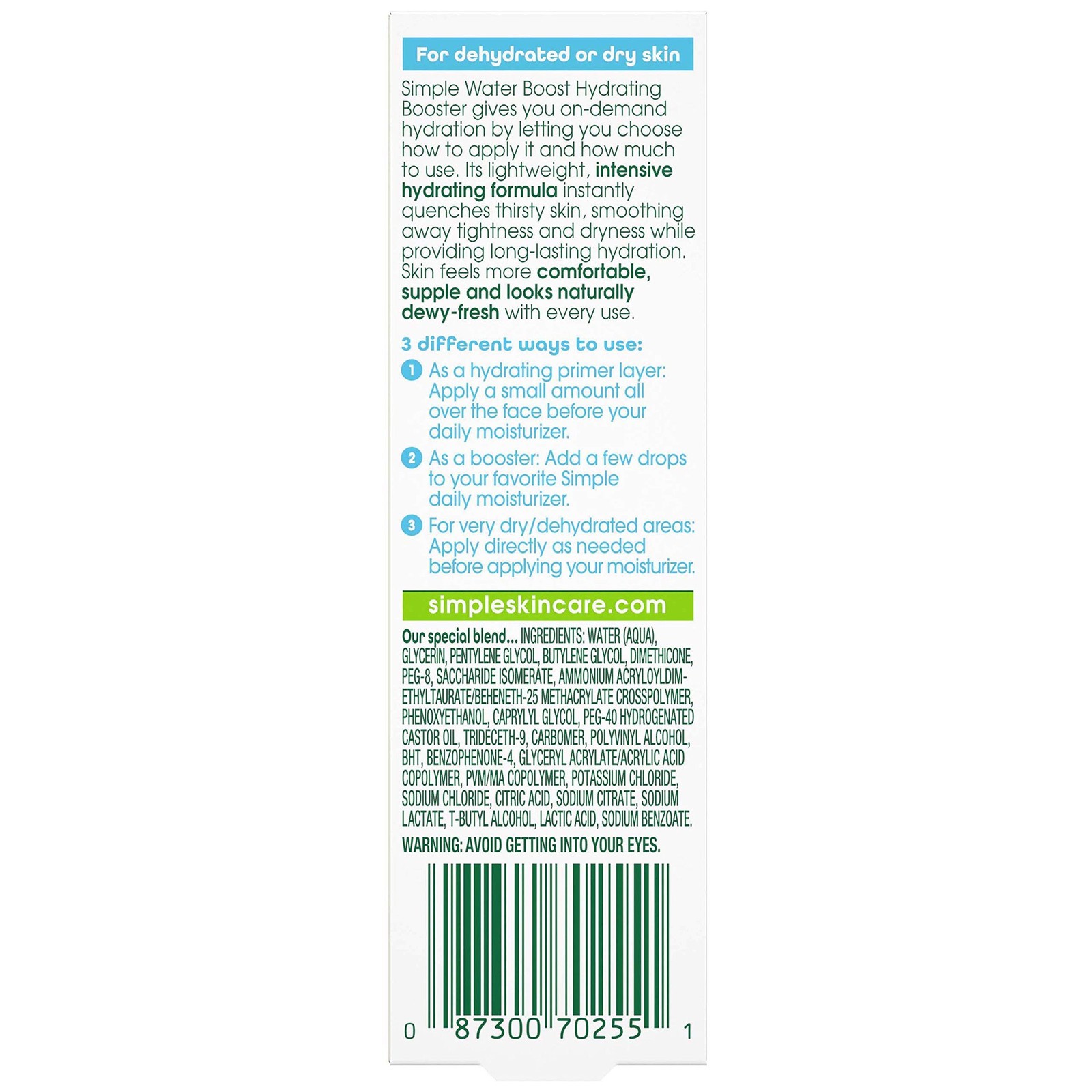 Simple Water Boost Hydrating Booster Sensitive Skin 1 oz 0.85 Fl Oz (Pack of 1)