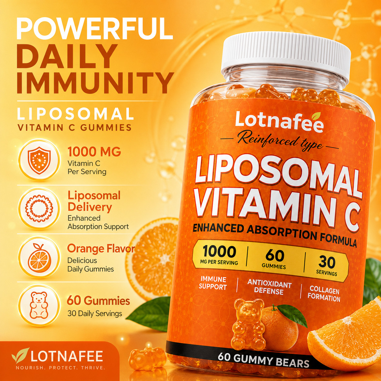 Lotnafee Liposomal Vitamin C 1000mg – 60 Gummies – High Absorption Supplement