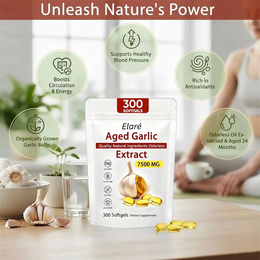 3Bag Elare Aged Garlic Extract, 300 Softgels, 7500mg Odorless | Heart & Immune