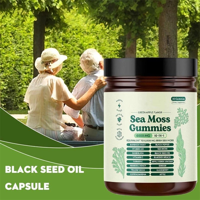 16 Organic 1 | Sea Moss Gummy Extract Irishmoss in 6000Mg | Green Apple Flavor