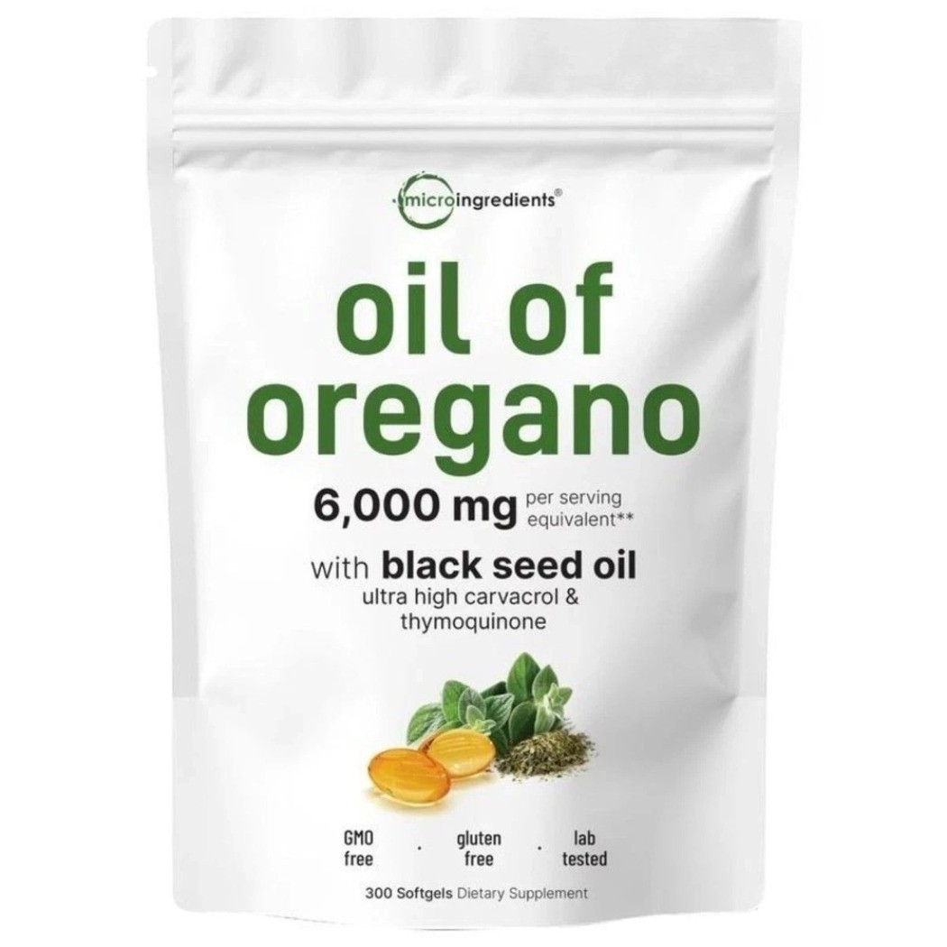 1-3Pack Micro Ingredients Oil of Oregano 6000mg with Black Seed Oil 300 Softgels