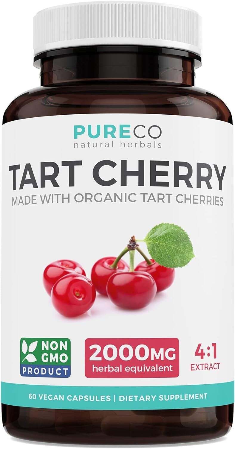 Pure Co Organic Tart Cherry Capsules Natural Uric Acid Vegan & Gluten Free 60ct