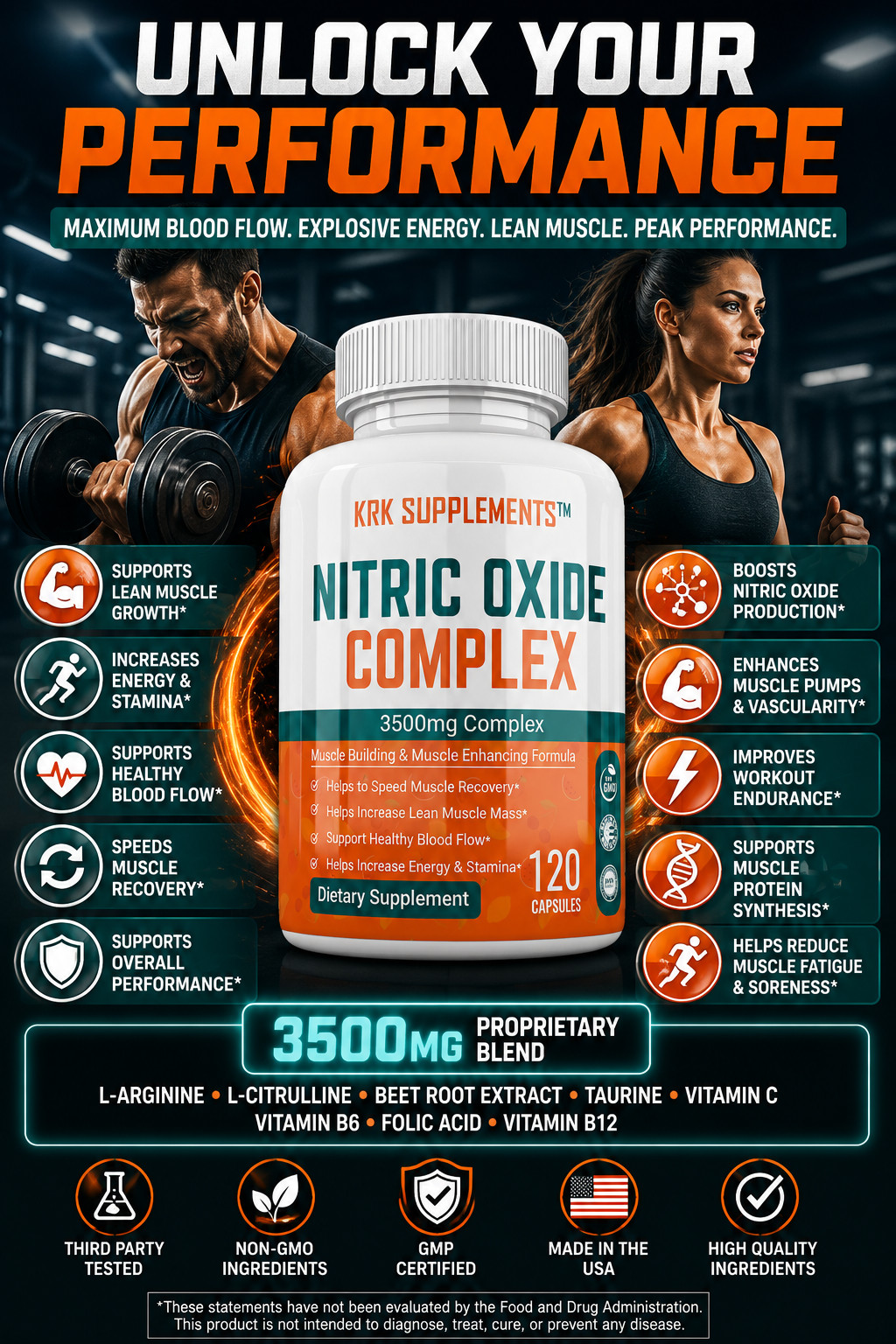 1 Nitric Oxide 3500mg L-Arginine AKG Citrulline Keto Muscle Pump Growth Pills