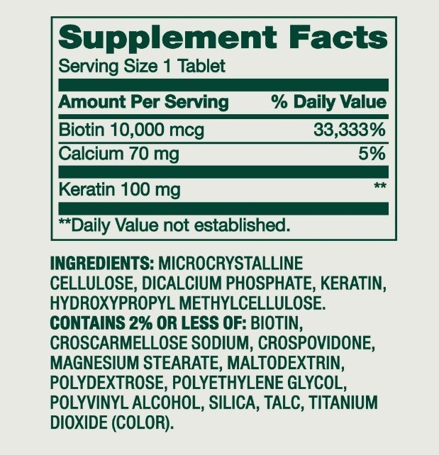 Spring Valley Extra Strength Biotin Plus Keratin Tablets 10,000 Mcg 60 Count