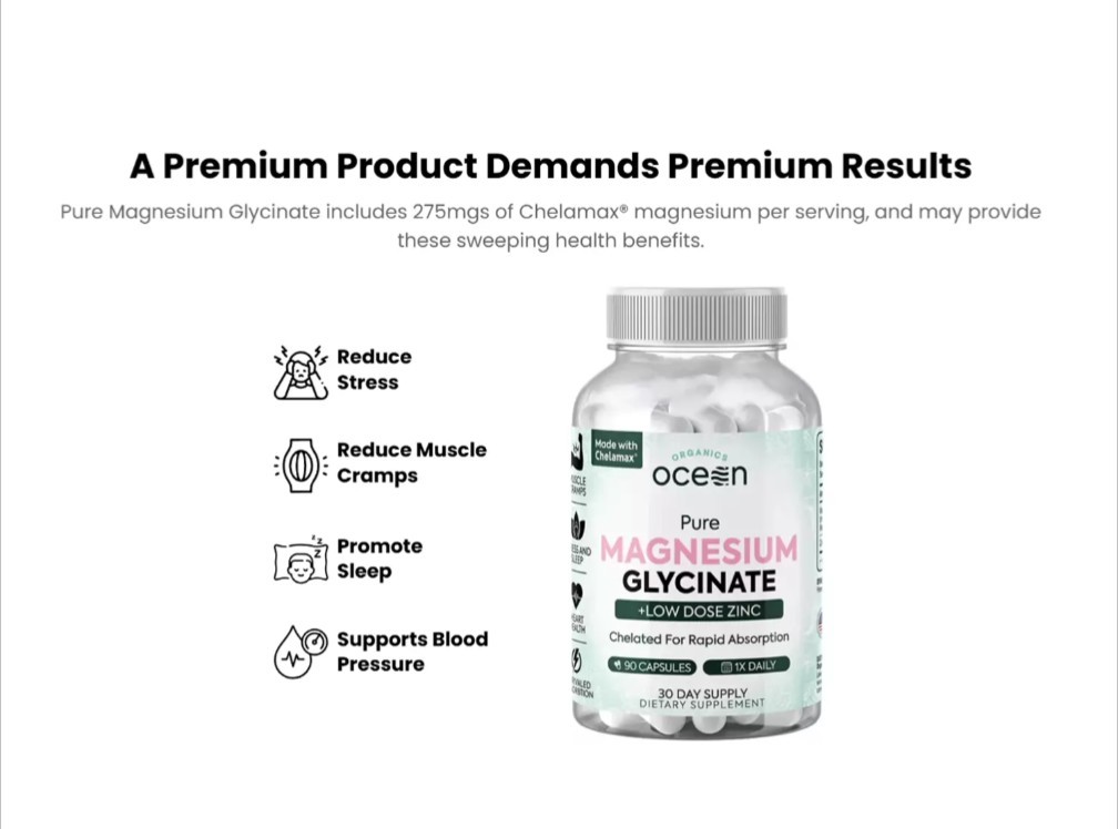 Organics Ocean Pure Magnesium Glycinate Zinc 4 Sleep Chelated 90 Caps Fast Ship