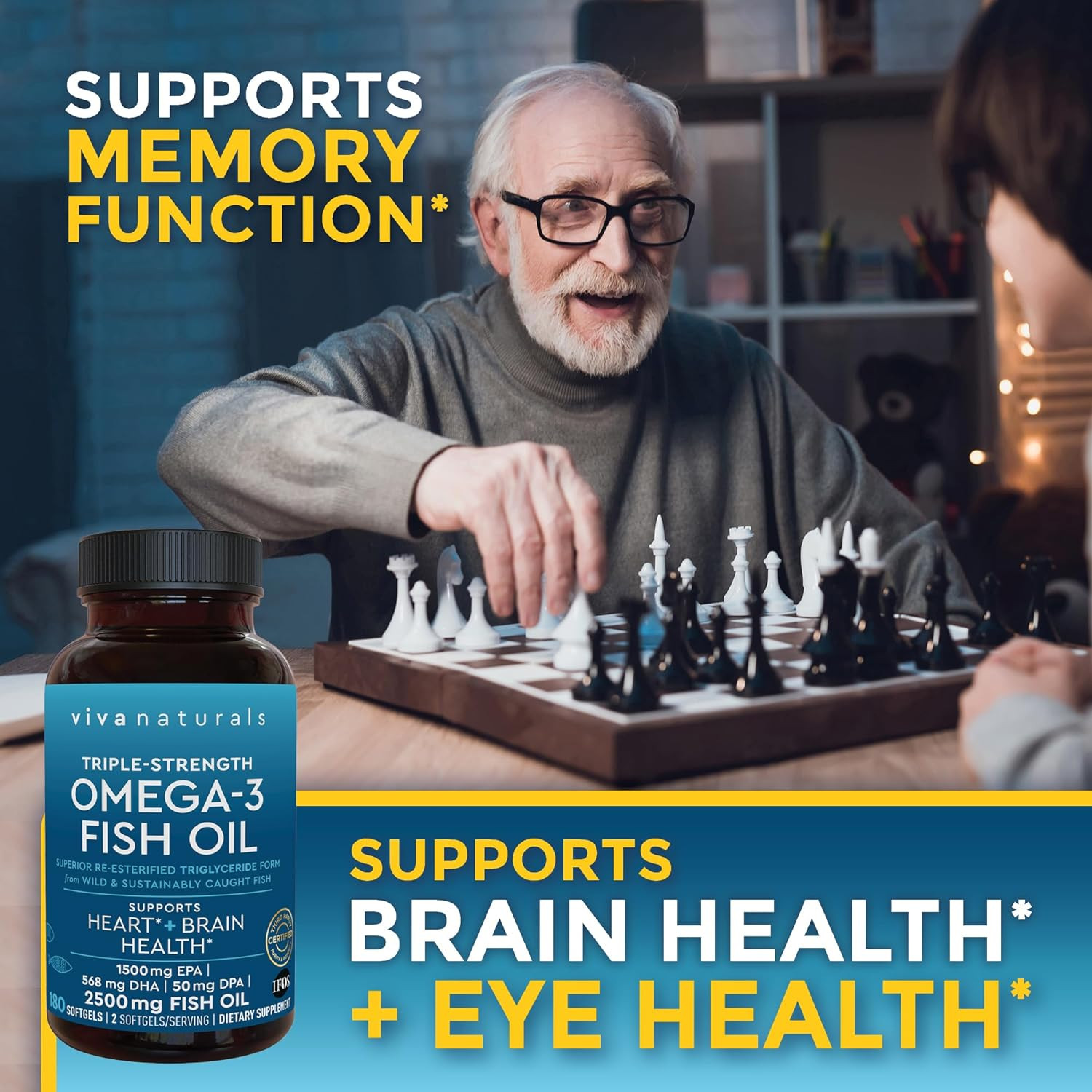 Viva Naturals Triple Strength Omega 3 Fish Oil Supplement 2500mg, EPA DHA DPA