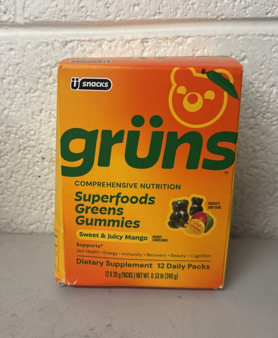 Gruns Adults Superfoods Greens Gummies 12 Packs – Sweet & Juicy Mango Exp: 7/27