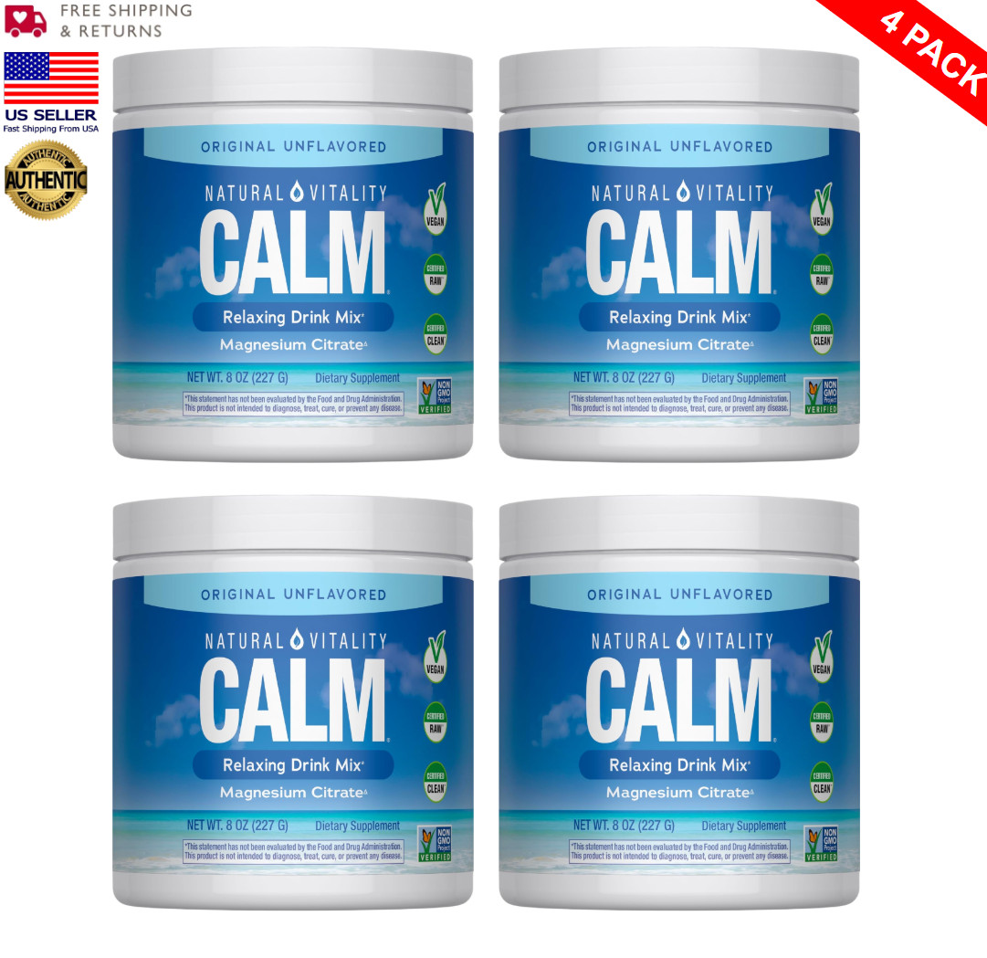 Natural Vitality Calm Magnesium Powder | 8oz Unflavored | 4-Pack | EXP 10/2027
