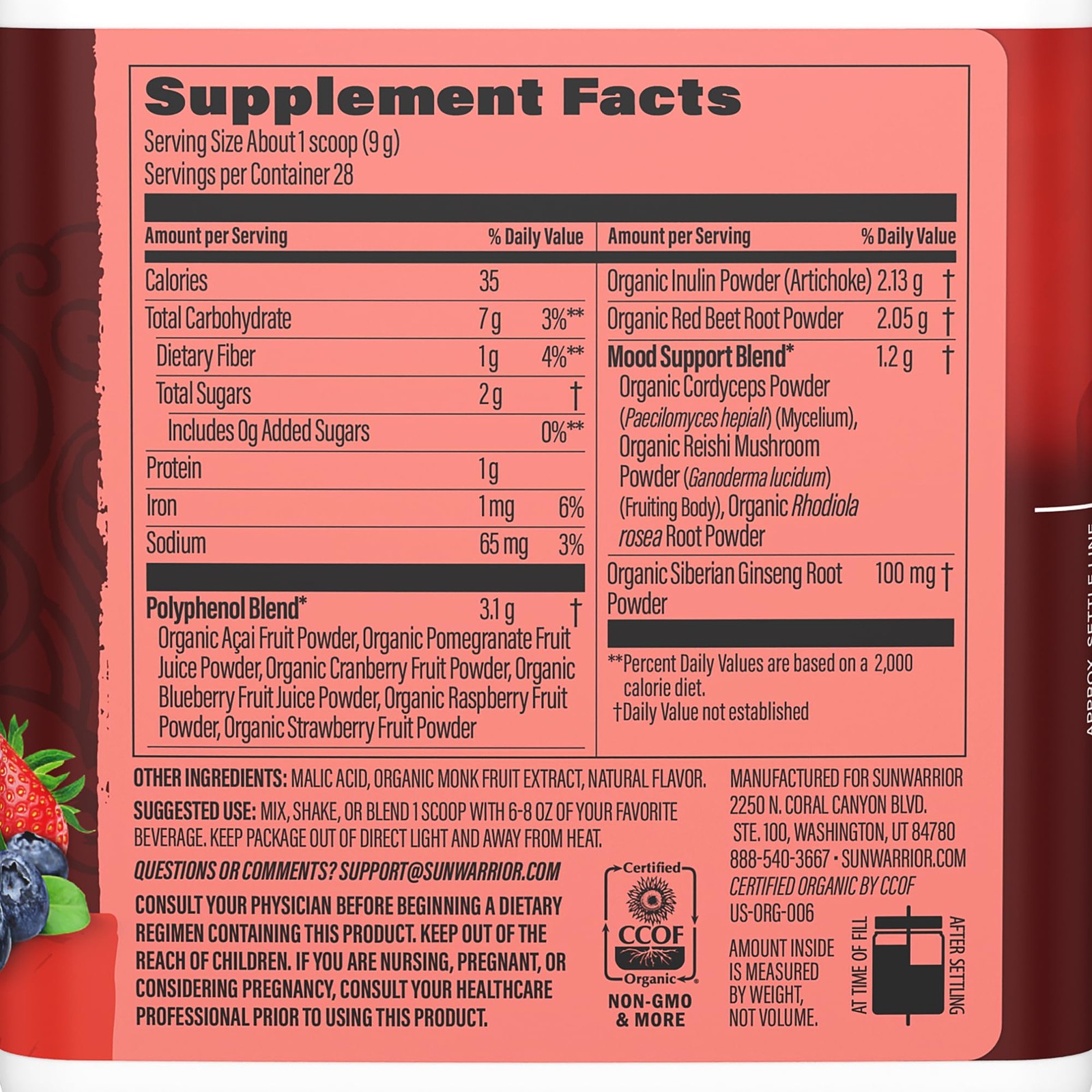 Organic Super Reds Powder 11 Superfoods with Beet Root, Berries, Reishi & Cor…