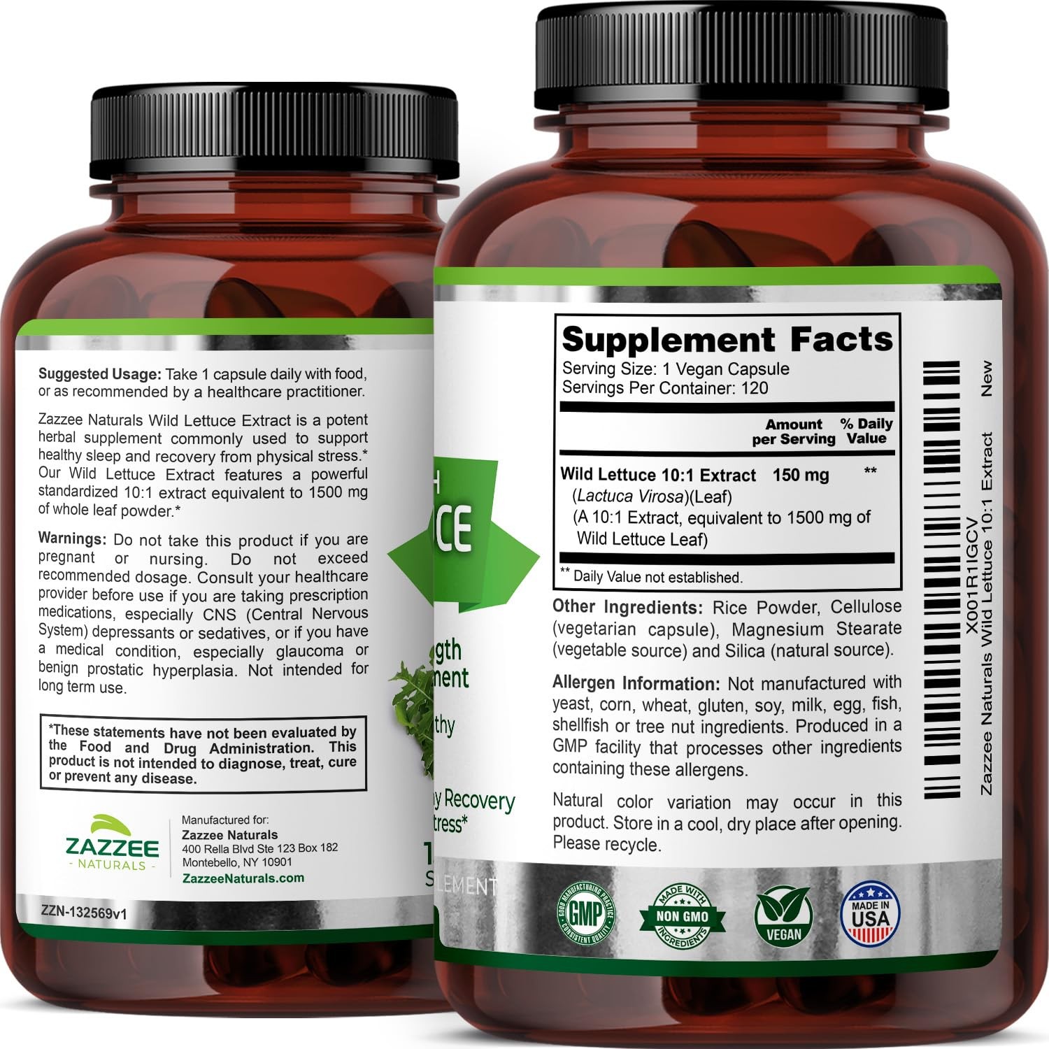 Zazzee Extra Strength Wild Lettuce 10:1 Extract, 1500 Mg Strength, 120