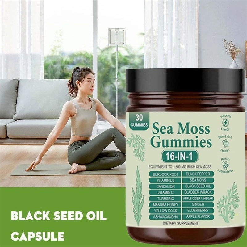 3PCS 16 in 1 Organic Sea Moss Gummy Irishmoss Extract 6000Mg Green Apple Flavor