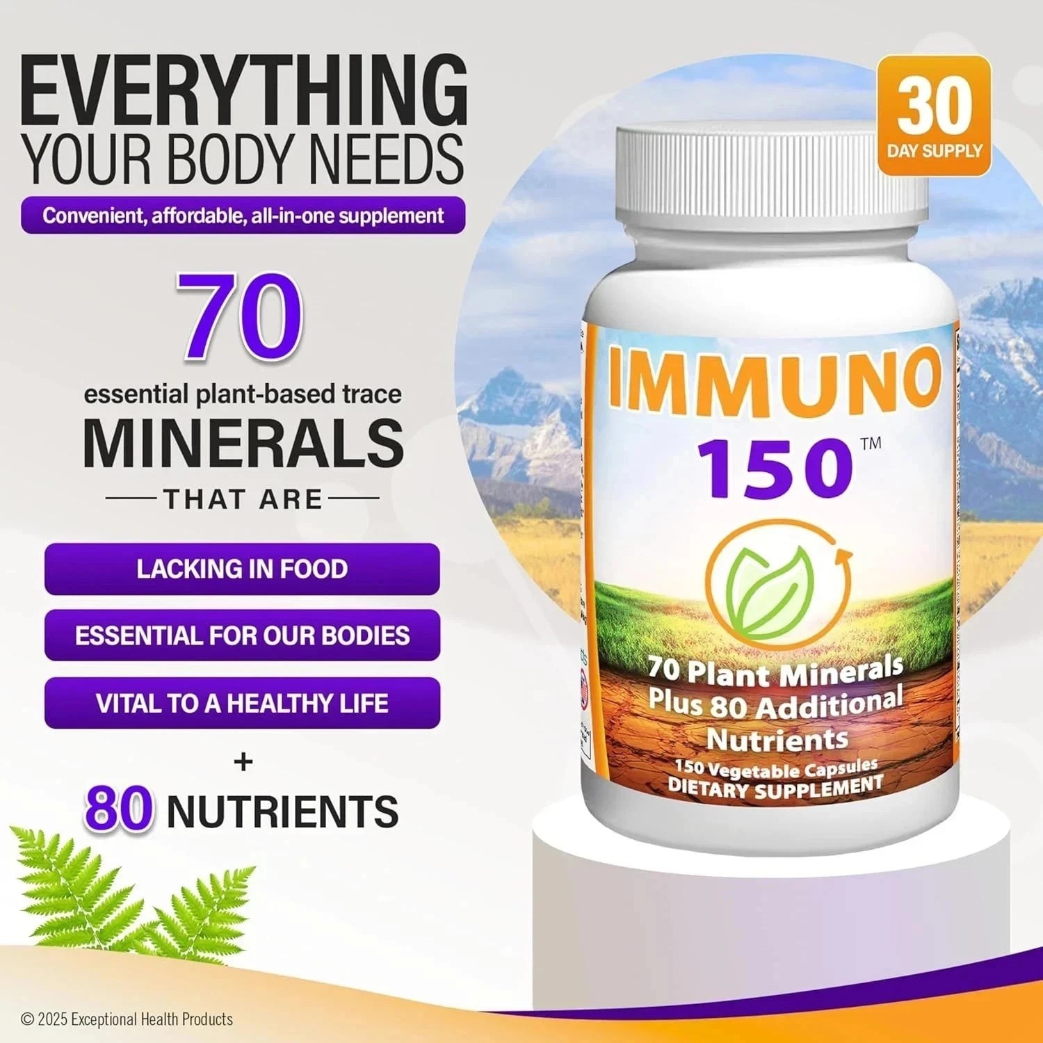 3 Pack Immuno 150, Immune Support Supplement, Packed with 70 Plant Minerals-+