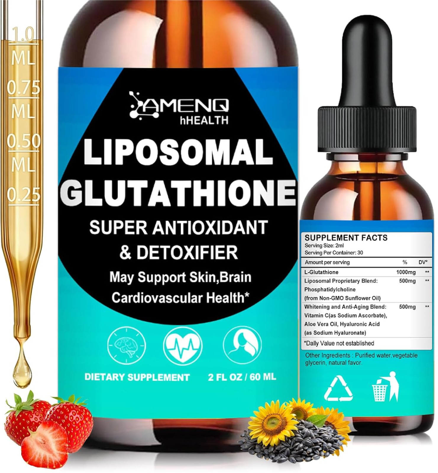 Liposomal Glutathione, Extra Strength Glutathione Supplement Liquid w. AloeVera