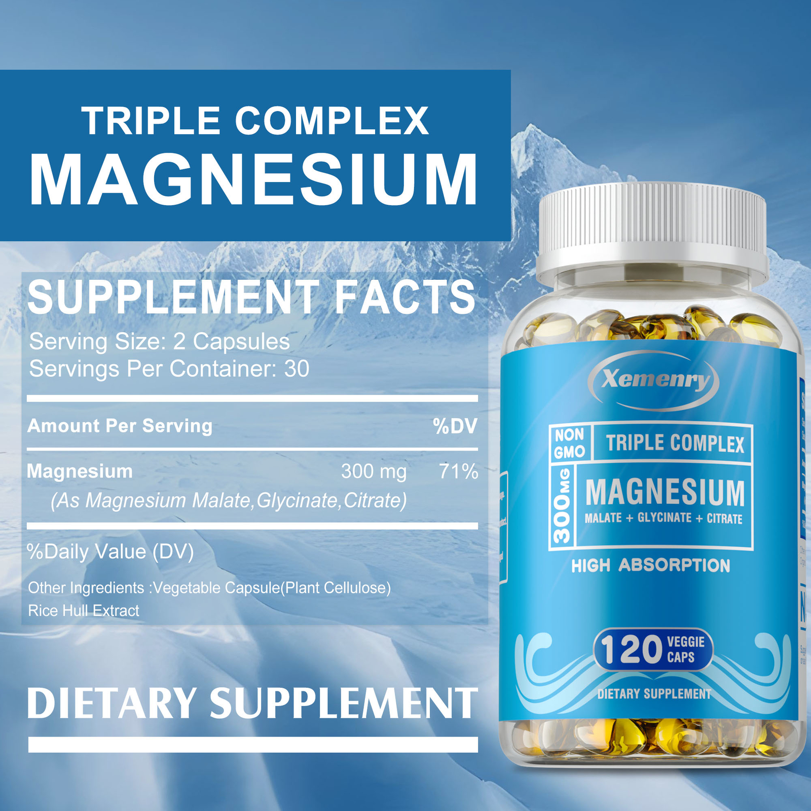Triple Magnesium Complex – Magnesium Malate, Glycinate, Citrate – Bone Health