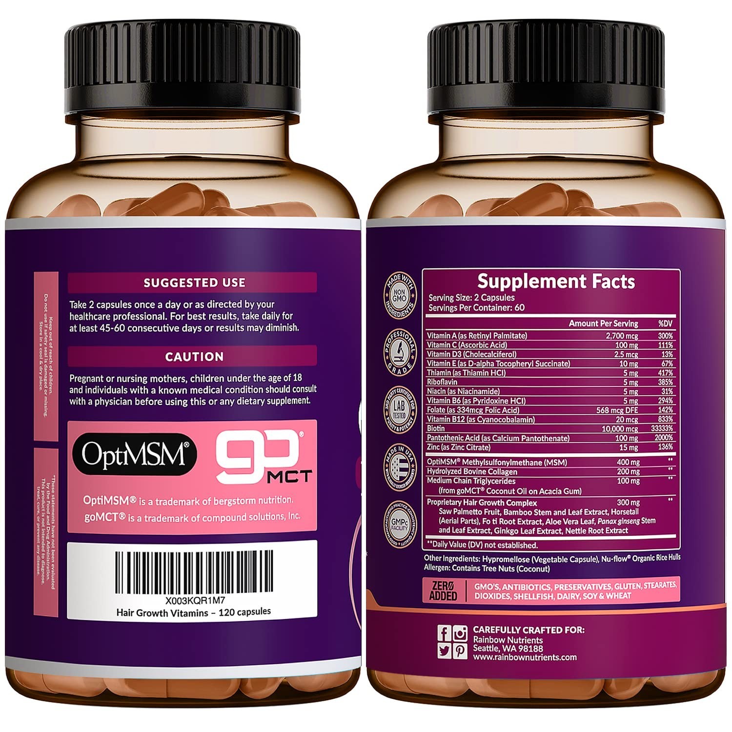 (2 Pack) Hair Growth Vitamins for Women | Biotin 10,000mcg, Collagen, Patente…