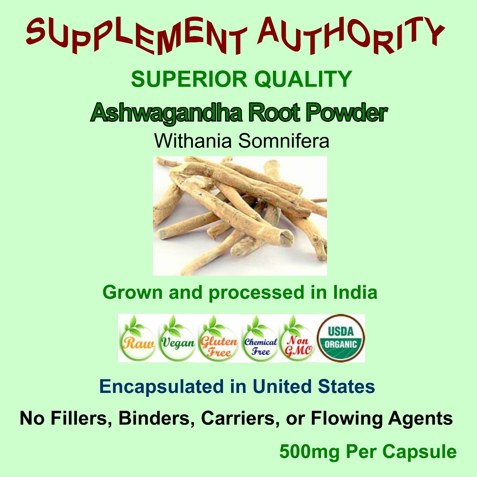 Ashwagandha Root Powder Organic 60 – 400 Capsule Bag LOW PRICE~SUPERIOR QUALITY!