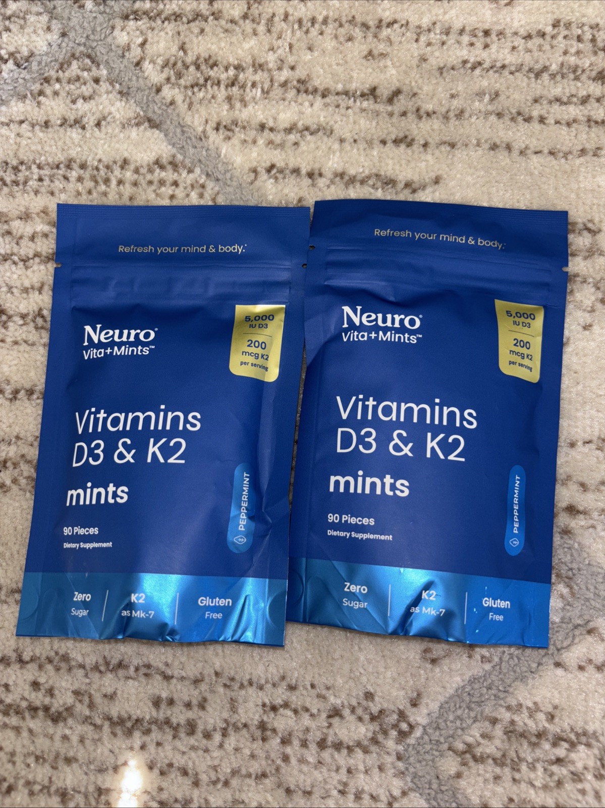Vitamins D3 and K2 Nuero Mints 90 Count Pack of 2