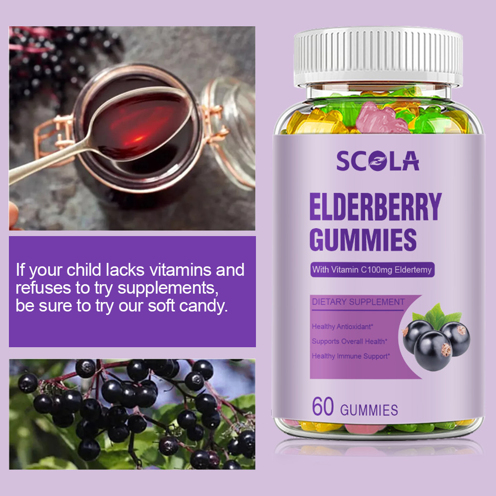 Black Elderberry Gummies Vitamin C Zinc Natural Berry Flavor Immune Boost 100MG
