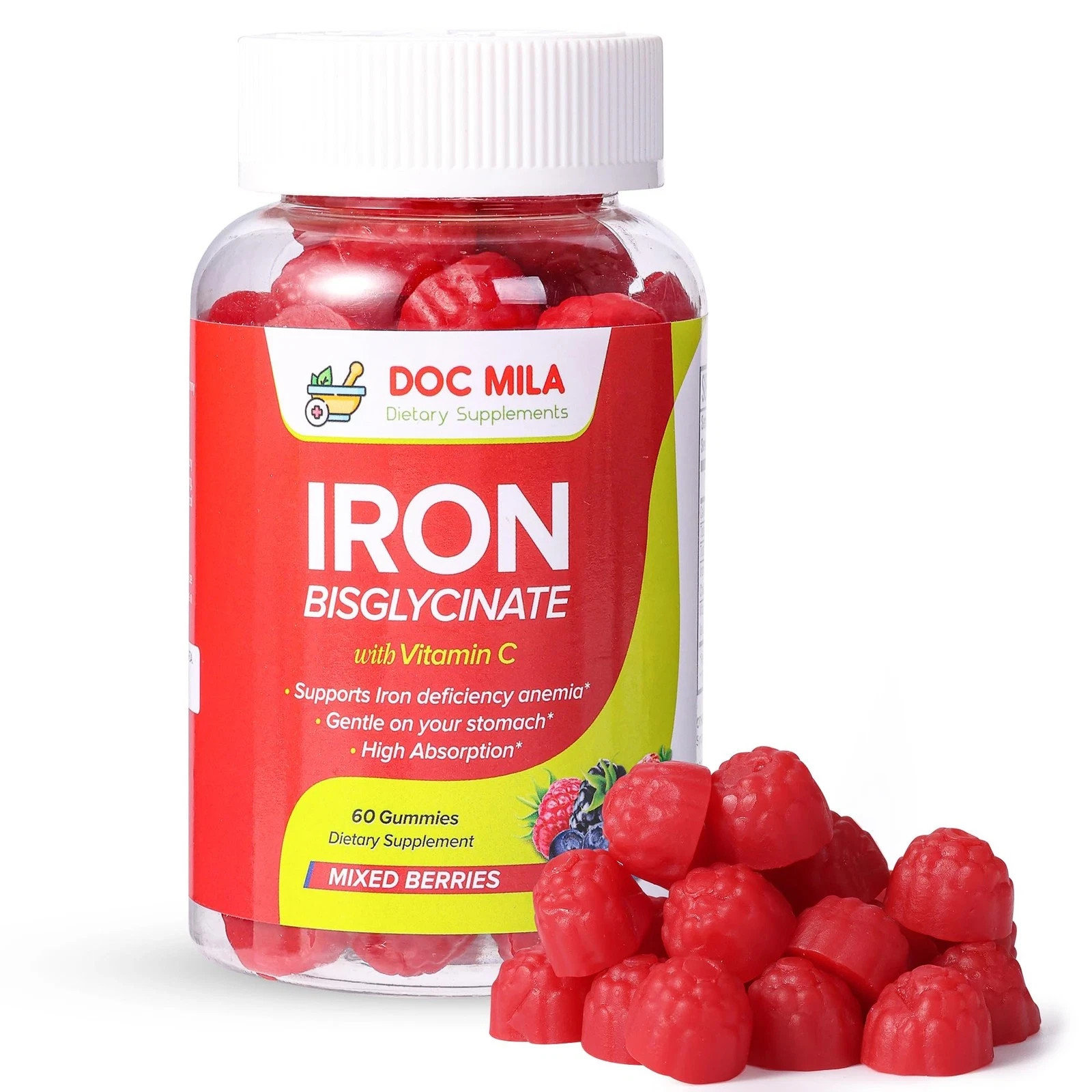 Iron Bisglycinate Gummies 25mg with Vitamin C 60ct Kids & Adults