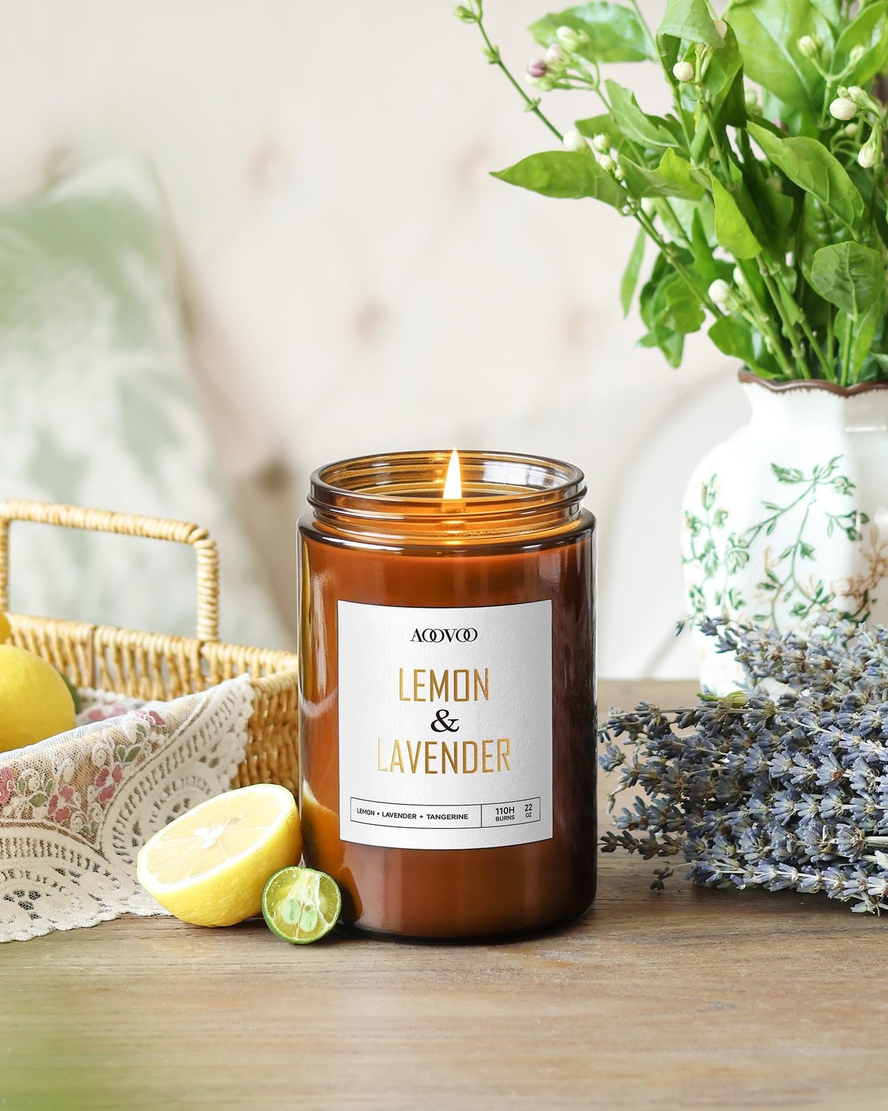 AOOVOO Lemon Lavender Scented Candle – Lavender Candle, Scented Candles, Soy …