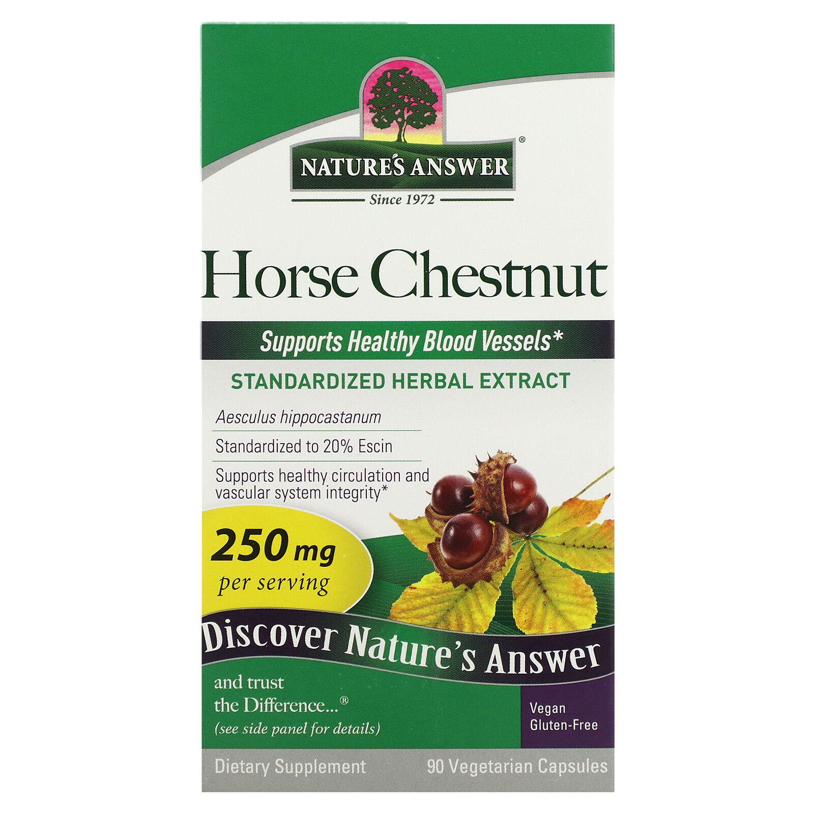 Nature s Answer Horse Chestnut 250 mg 90 Vegetarian Capsules Cruelty-Free, Not