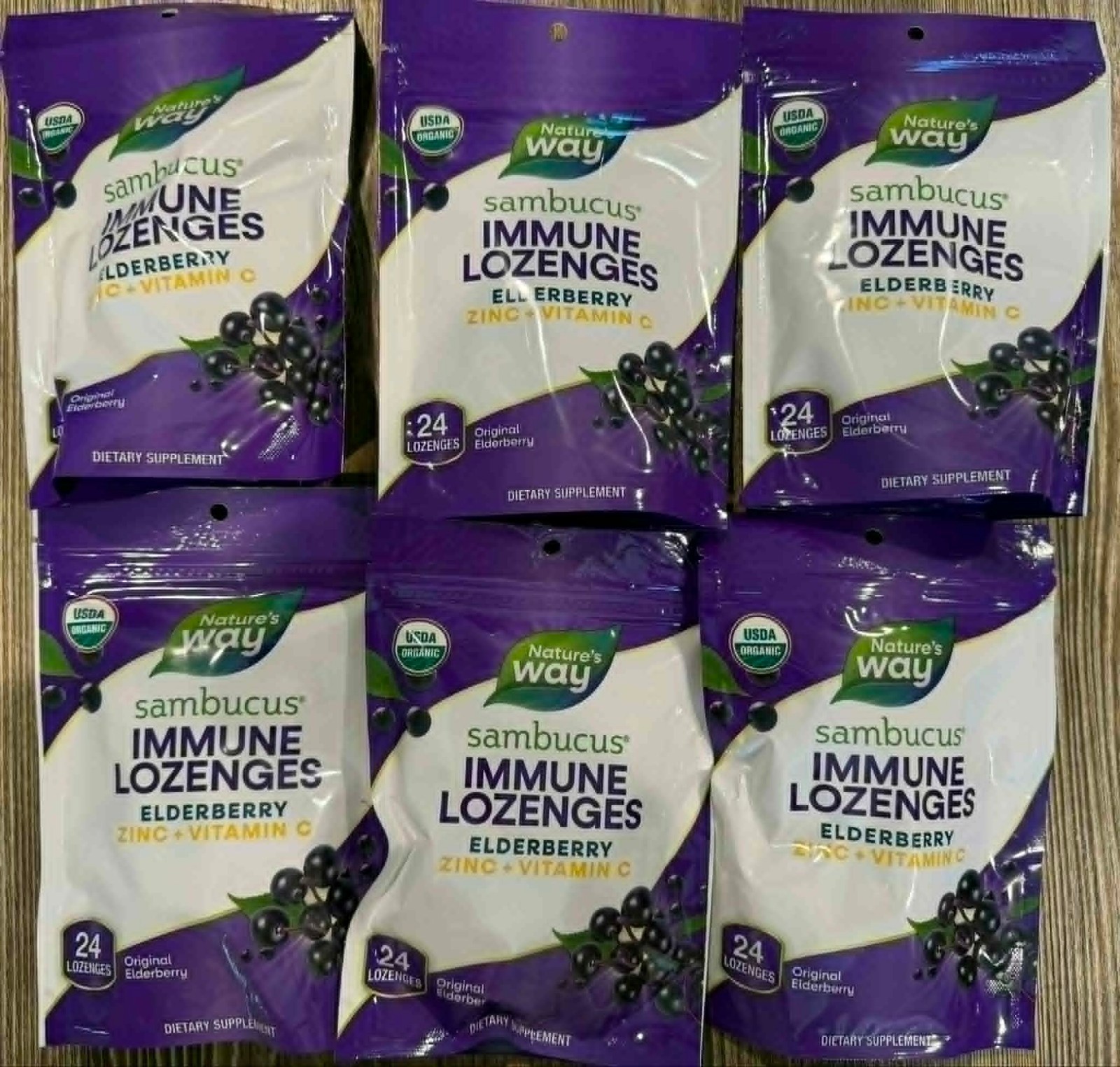 6PK Natures Way Sambucus Immune Lozenges Zinc + Vitamin C ~ 24 EACH ~ Elderberry