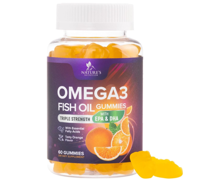 Omega 3 Fish Oil Gummies 3X Strength Heart Joint Brain Support Orange 60 Gummy
