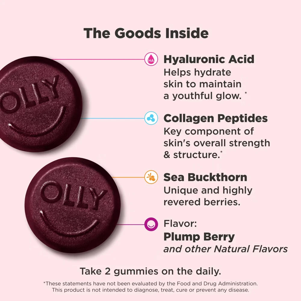 OLLY Glowing Skin Collagen Chewable Gummies – Berry – 50 ct | Exp: 10/2026+