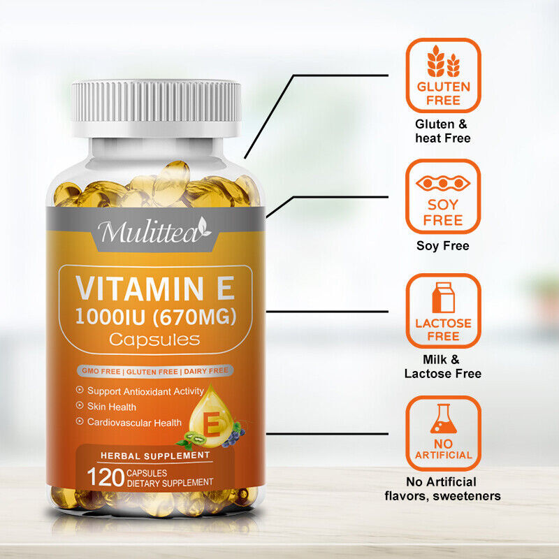 Vitamin E 1000IU 670MG Capsules(d-Alpha Tocopherol),Support Antioxidant & Immune