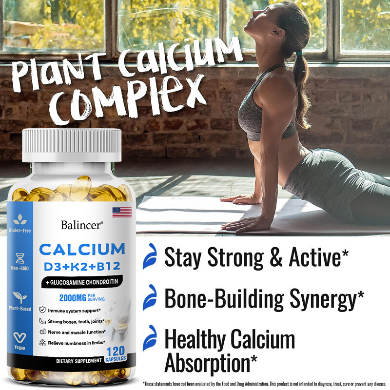 Strengthen Bone Teeth Joint Calcium Vitamin D3 K2 B12 120 Softgel Boost Immune