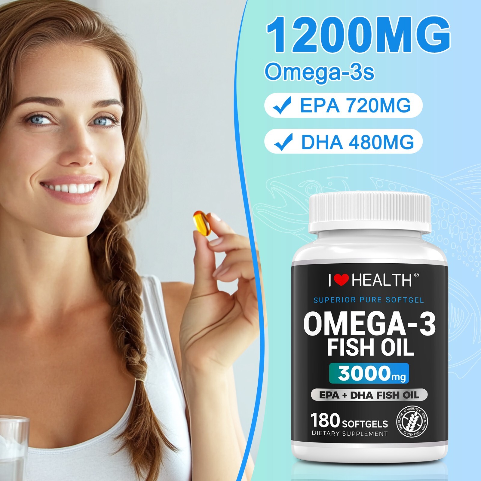 Fish Oil Softgels, 3000mg Omega-3 Fish Oil Supplement – EPA & DHA Supplement