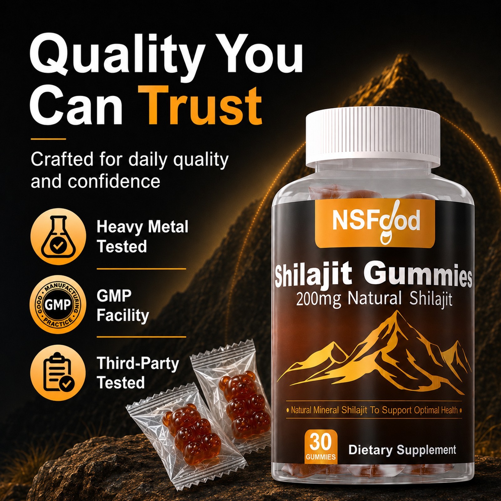 NSFdod Pure Himalayan Shilajit Gummies with 30 Count (Pack of 1) w/ Fulvic Acid