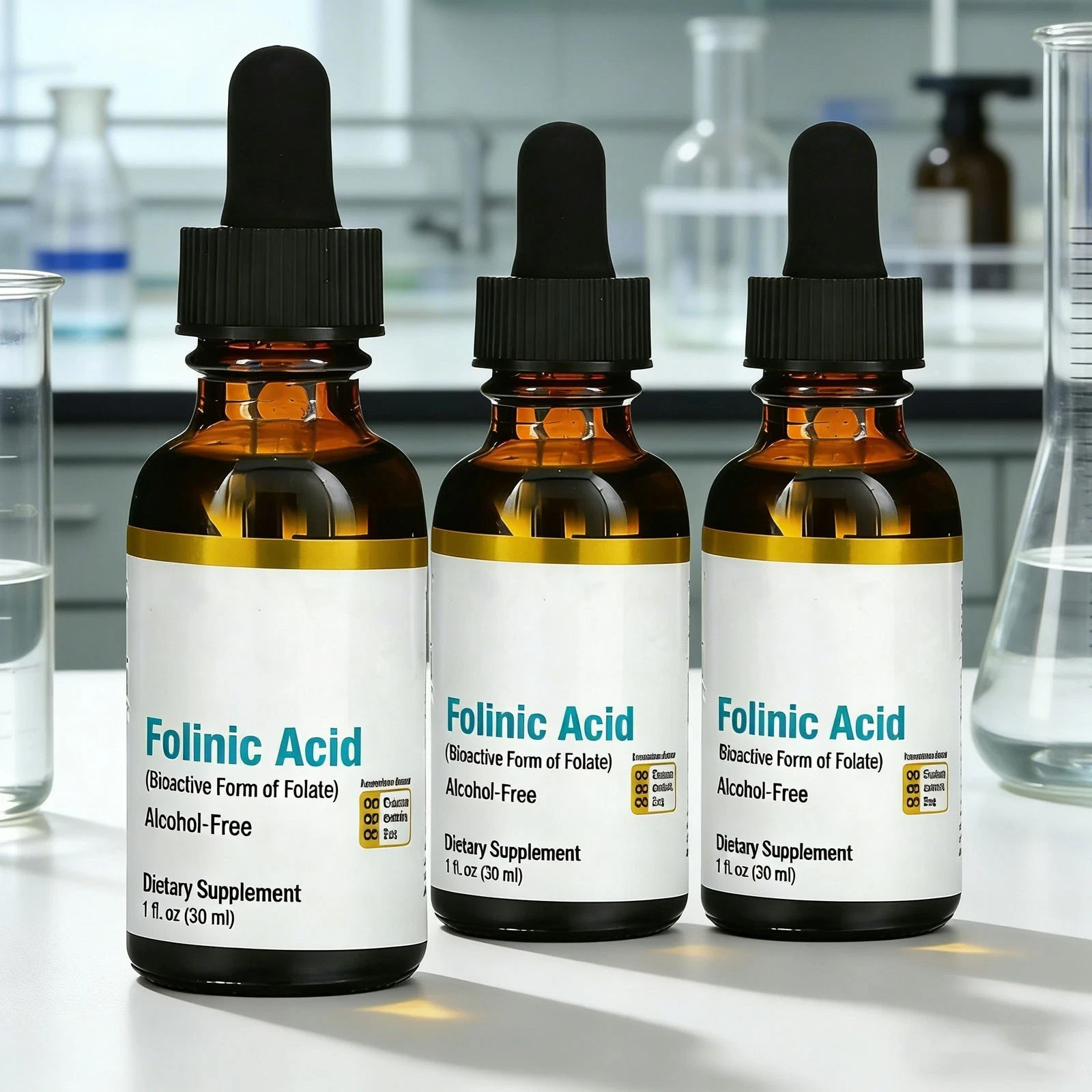 3 Bundle Folinic Acid Supplement 3-Pack, 1 Fl Oz Alcohol- complimentary (30ML…