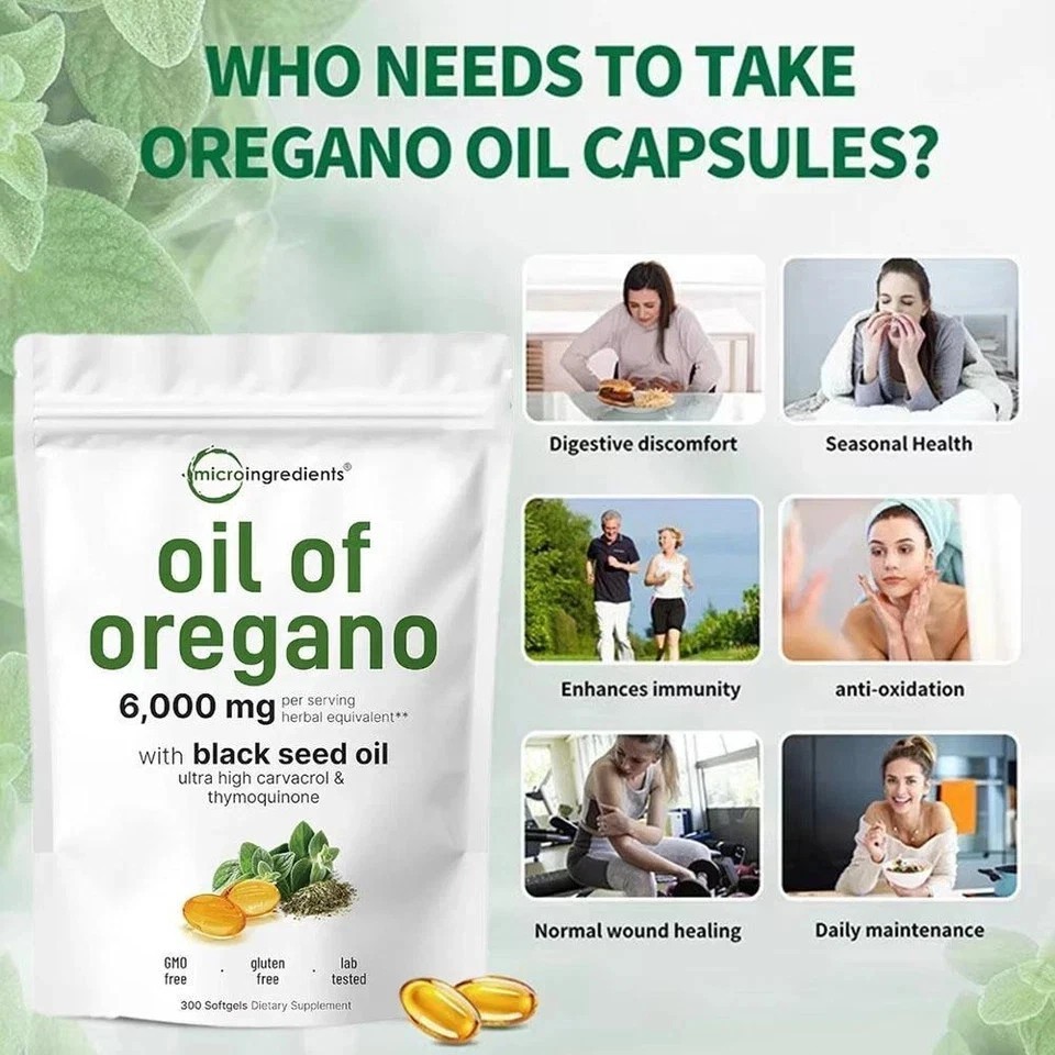 3 Pack Oil of Oregano with Black Seed Oil, 300 Softgels Fresh Microingredients.