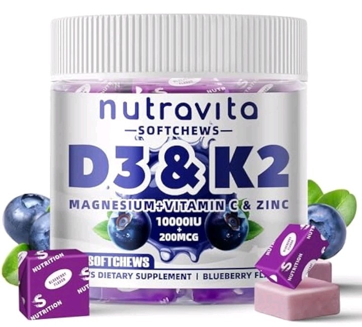 Nutravita Sugar-Free Vitamin D3 K2 Chews 60 Count-Blueberry ~ Exp 3/27