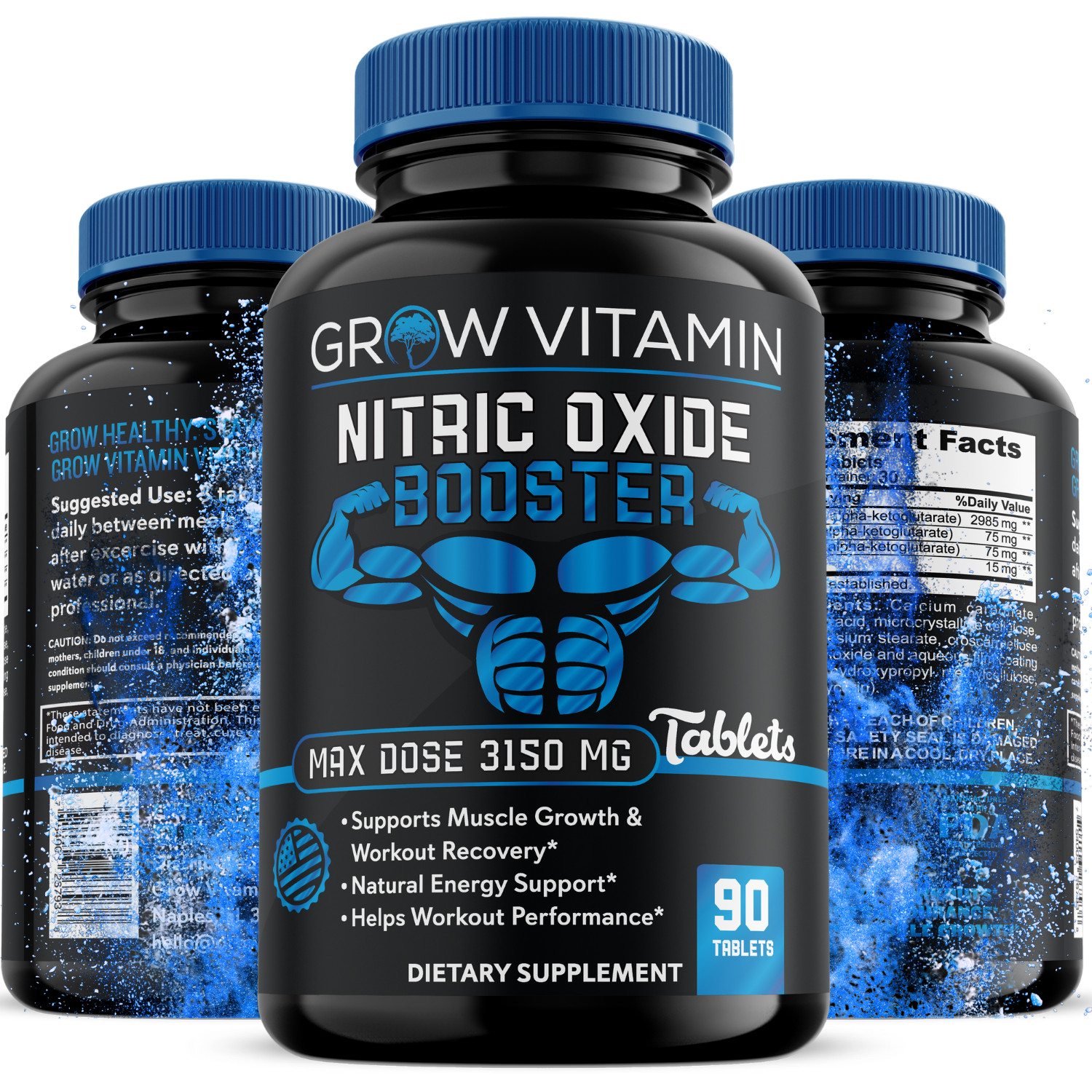 Nitric Oxide L-Arginine Pre Workout +Testosterone Booster,Muscle Pill,Amino Acid