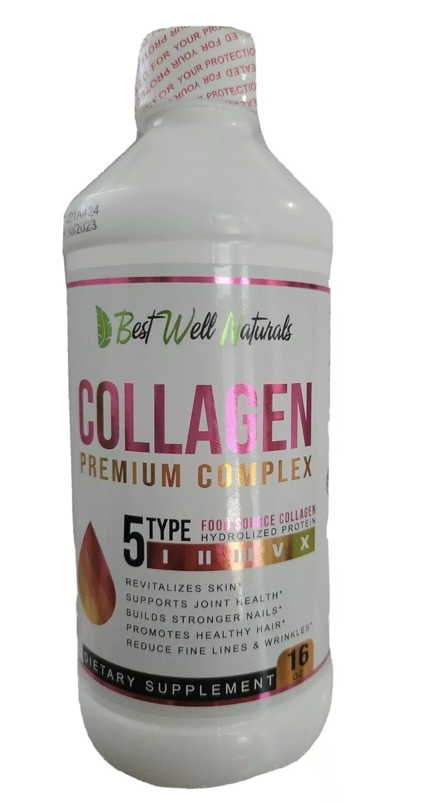 BEST WELL LIQUID HYDROLIZED COLLAGEN 5 TYPE FOR SKIN WRINKLES & LINES 16 fl Oz