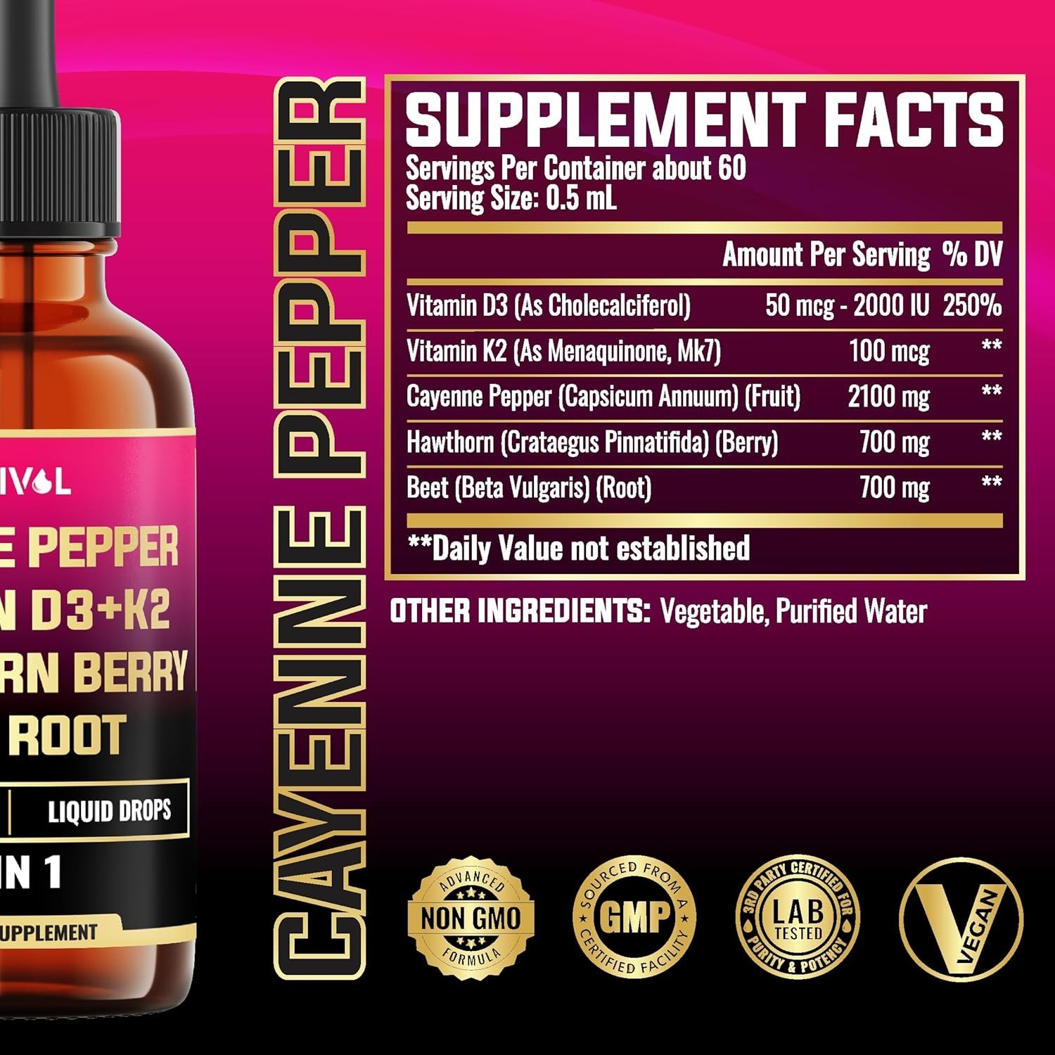 5-in-1 Cayenne Pepper Liquid Drops with Hawthorn & Beet Root – 60 Days Supply